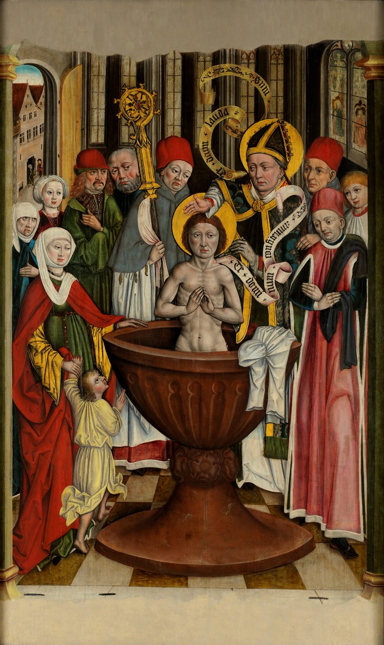 Dåb af St. Augustina - sent gotisk maleri i det moraviske galleri af Anonymous