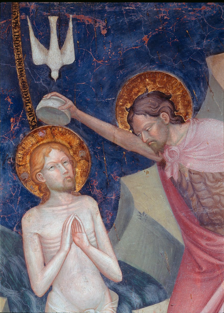 Sankt Johannes Døberen døber Kristus Detalje. Fresco af Lorenzo (ca. 1374-1420) og Jacopo (? -Efter 1427) Salimbeni 1416. Urbino Oratory of San Giovanni af Lorenzo da  Sanseverino