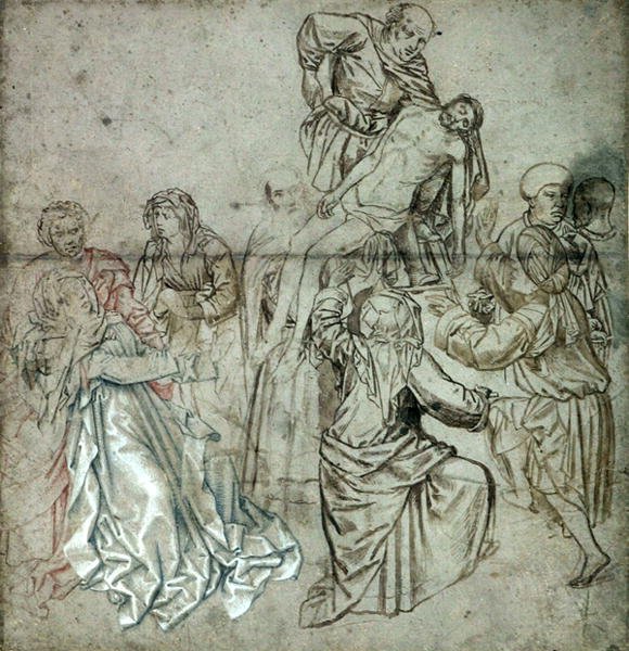 Midterpanel af en forsvundet triptychon af Campin, muligvis tegnet af Vranck van der Stock (1424-95) (pen og kridt på papir) af Master of Flémalle