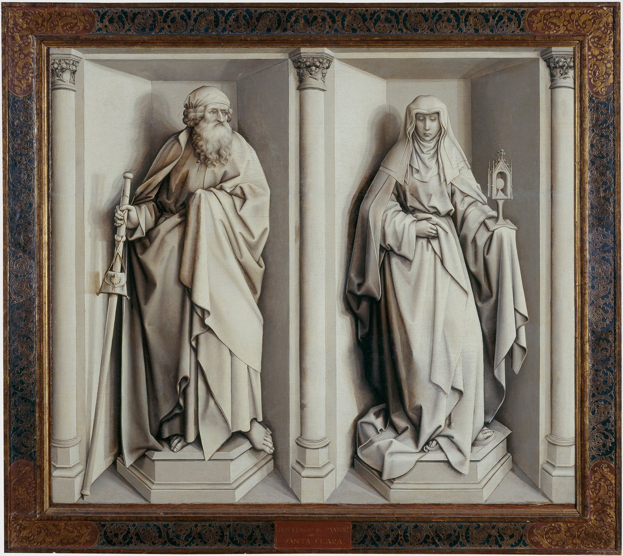 ""Jomfruens bryllup"" Verso-maleri på træ af Robert Campin, kendt som Mesteren af ​​Flemalle (1375-1444) 1420 Dim. 0,77x0,88 m Madrid, Prado-museet --- Jomfruens bryllup. Maleri på træ af Robert Campin kendt som Mesteren af ​​Flemalle (1375- af Master of Flémalle