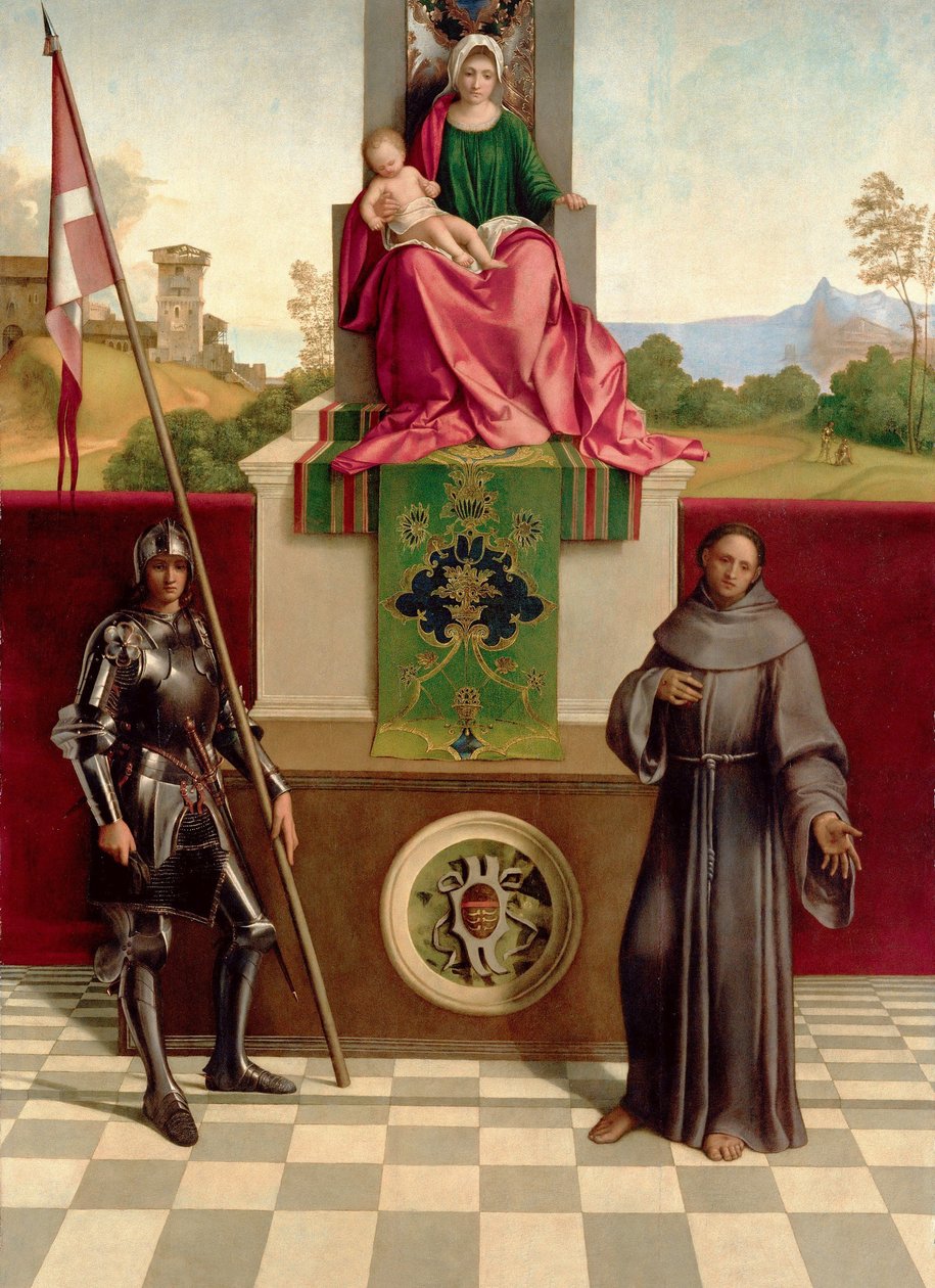 Madonna og barn mellem St. Francis og St. Nicasius (The Castelfranco Madonna) c.1503-04 (olie på træ) af Giorgione