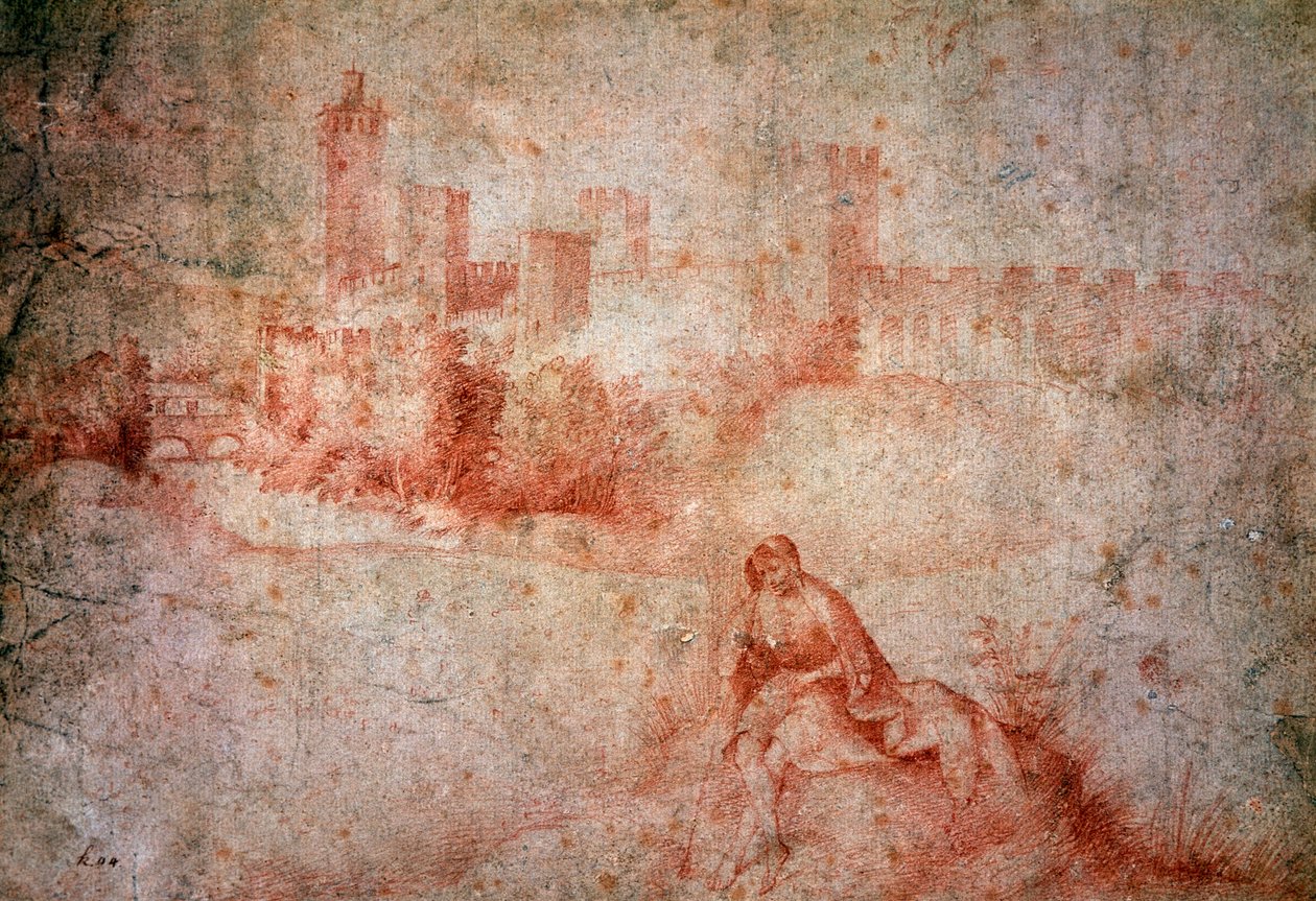 Hyrde og udsigt over Castelfranco (sanguine tegning) af Giorgione