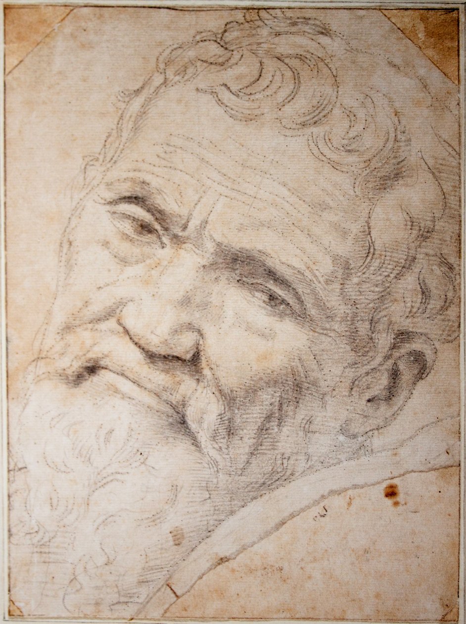 Portræt af Michelangelo Buonarroti. Kul, kridt på papir, c.1550 af Daniele da  Volterra