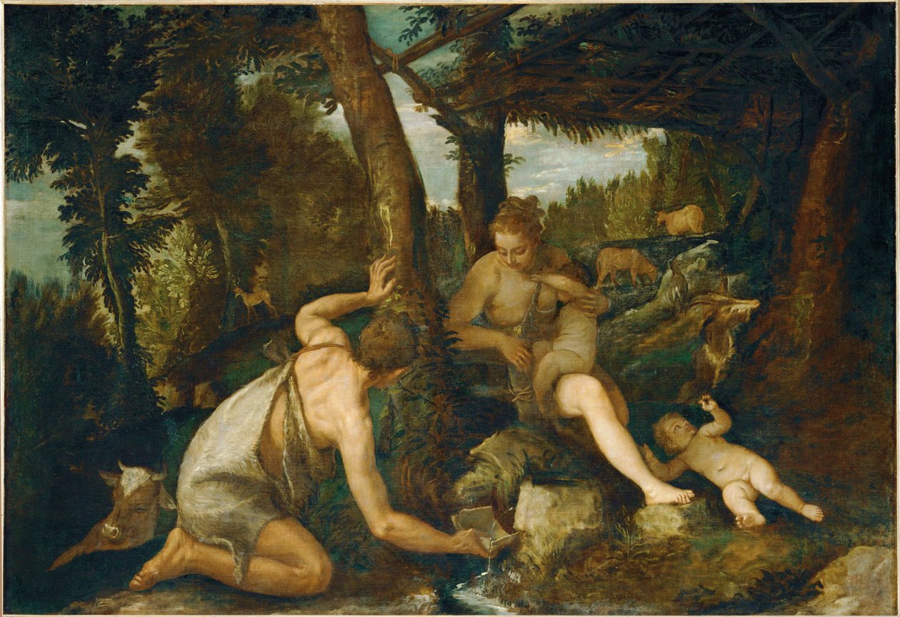 Adam og Eva efter fordrivelsen fra paradiset (maleri på lærred) af (1528-88) Veronese