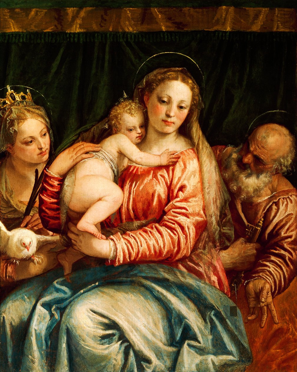 Madonna og barn, helgen og Sankt Peter af Paolo Caliari kendt som Veronese (1528-1588), olie på lærred af (1528 88) Veronese