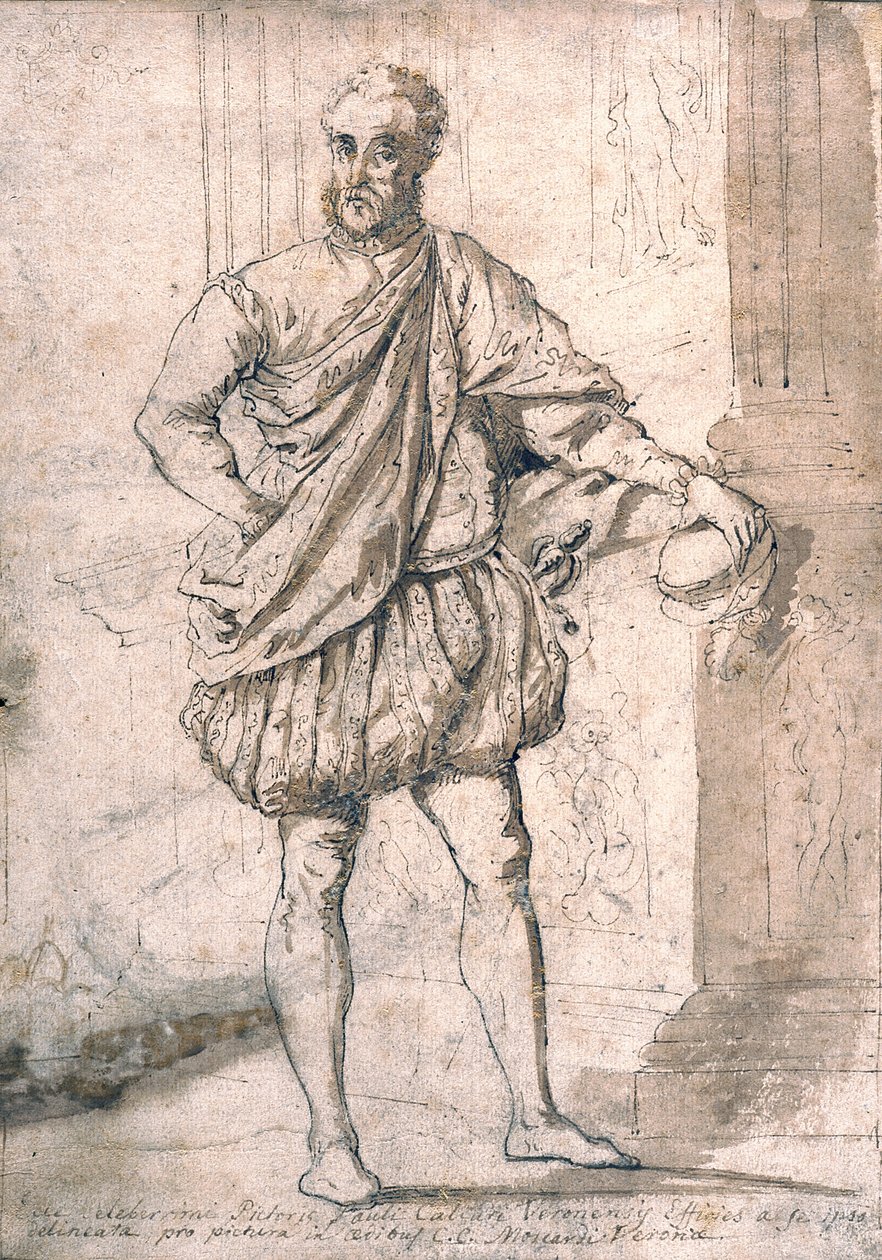 Selvportræt (pen, brun blæk og brun blæk vask på råhvidt lagt papir) af (1528 88) Veronese