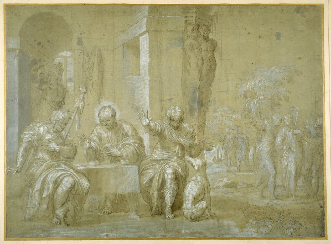 Nadveren i Emmaus, ca. 1550 (pen, sort blæk & brun vask på papir) af Veronese