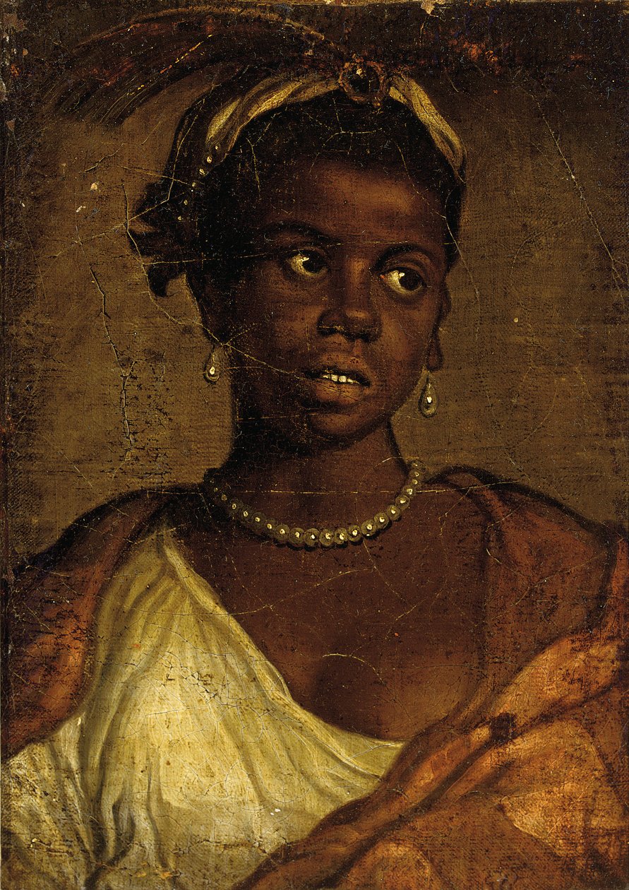 Portræt af en maurisk kvinde, brystlængde (olie på lærred lagt ned på panel) af Veronese