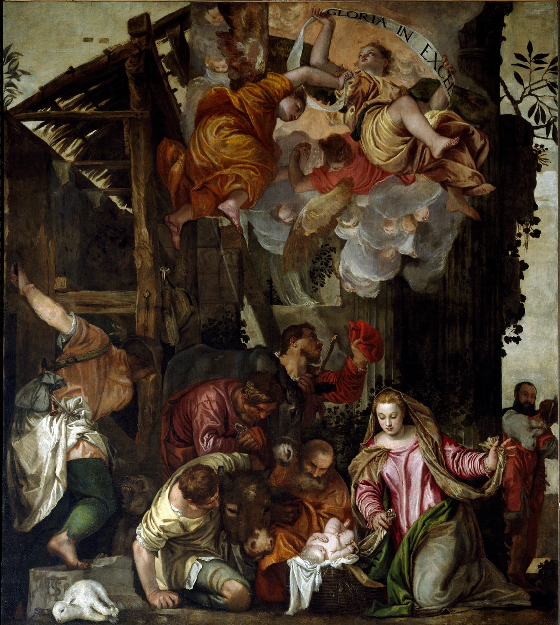 Tilbedelse af hyrder. Maleri af Paolo Caliari kaldet Paolo Veronese (1528-1588), ca. 1565. Mål: 350x290cm. Olie på lærred. Venedig, SS-basilikaen. Giovanni e Paolo (San Zanipolo), rosenkransens kapel. Venedig (basilikaen af ​​de hellige Giovanni og Paolo ( af Veronese