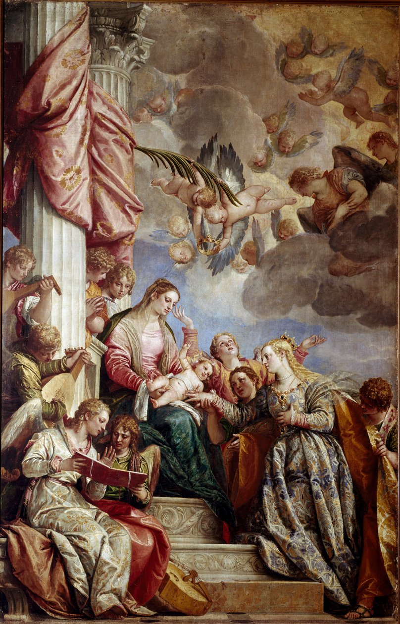 St. Catherines mystiske ægteskab. Maleri af Paolo Caliari Paolo Veronese (1528-1588), ca. 1575. Olie på lærred. Mål: 337x241 cm. Venedig, Gallerie del 