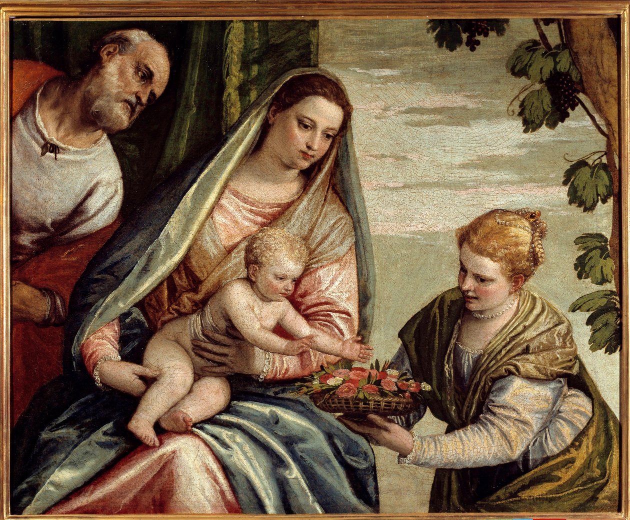 Den hellige familie med en donor (Saint Dorothee) Maleri af Paolo Veronese (1528-1588) 1500-tallet søn. 0,76x0,94 m Bordeaux, Musee des Beaux Arts - Den hellige familie med en donor (Saint-Dorothea). Maleri af Veronese (Paolo Caliari) (1528-1588) af Veronese