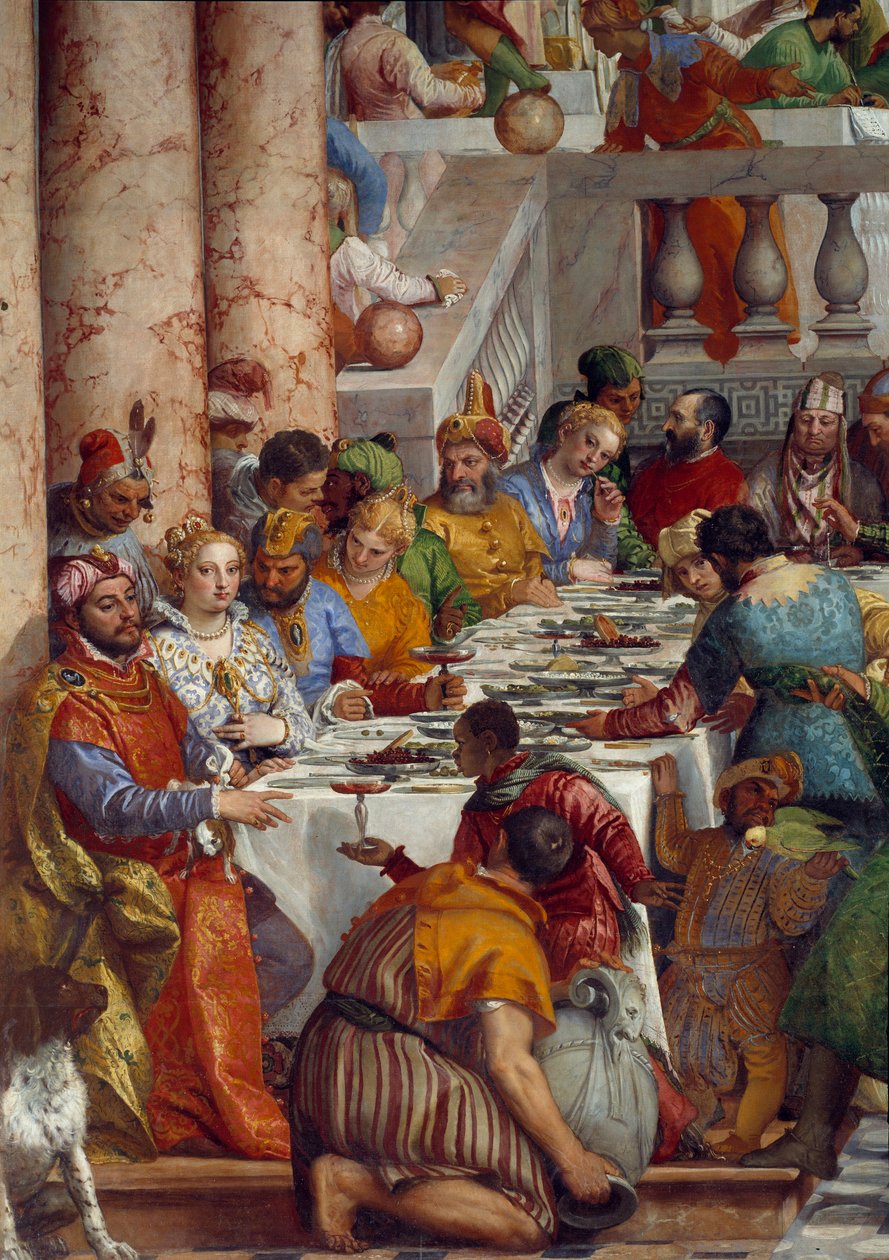 Brylluppet i Kana, detalje: Prinsernes måltid. Fresco af Paolo Veronese (1528-1588) Ec. fre. af Veronese