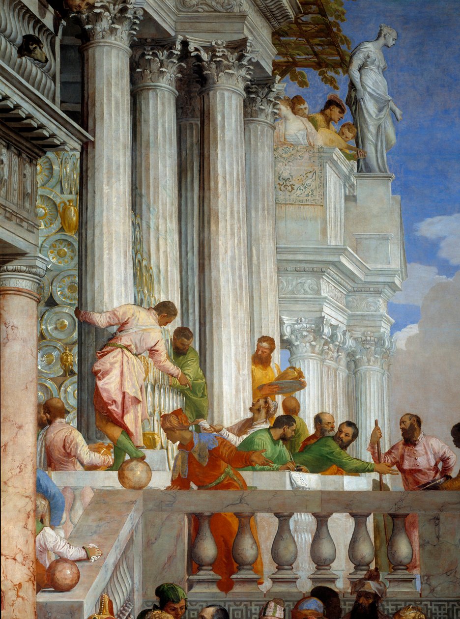 Brylluppet i Cana, detalje: søjler og balkon. Fresco af Paolo Veronese (1528-1588) Ec. fre. af Veronese