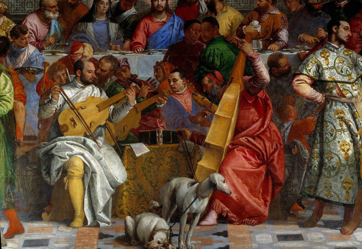 Bryllupet af Cana, detalje: musikerne. Fresco af Paolo Veronese (1528-1588) Ec. fre. af Veronese