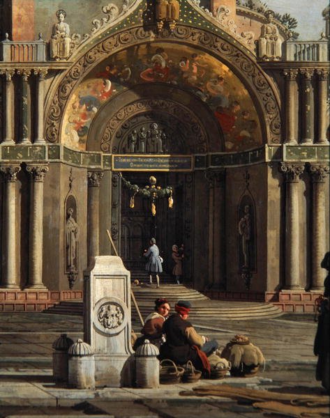 Detalje af Capriccio af en kirke (olie på lærred) af Canaletto