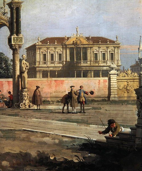 Detalje af et byhus og en offentlig plads (olie på lærred) af Canaletto