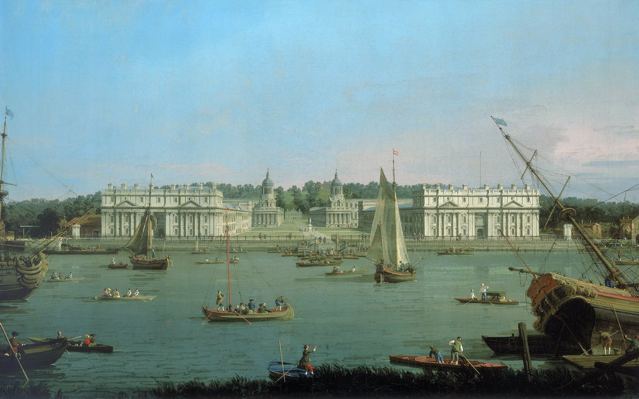 Greenwich Hospital, set fra Themsens nordlige bred, ca. 1752 (olie på lærred) af (1697 1768) Canaletto