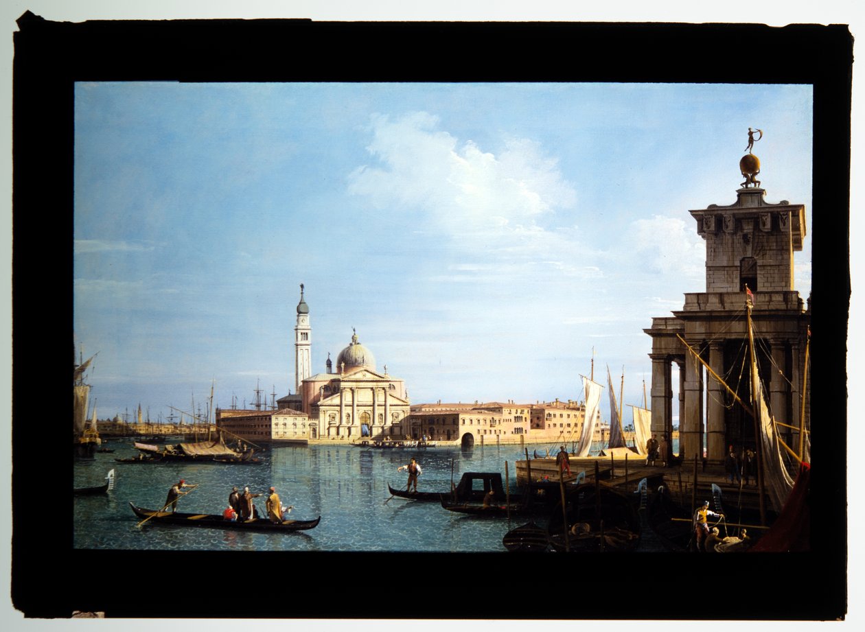 Øen San Giorgio Maggiore, Venedig med Punta della Dogana og adskillige fartøjer (olie på lærred) af (1697 1768) Canaletto
