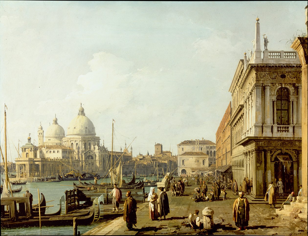 Venedig: udsigt over Santa Maria della Salute og Canal Grande fra Piazzetta (olie på kobber) af Canaletto