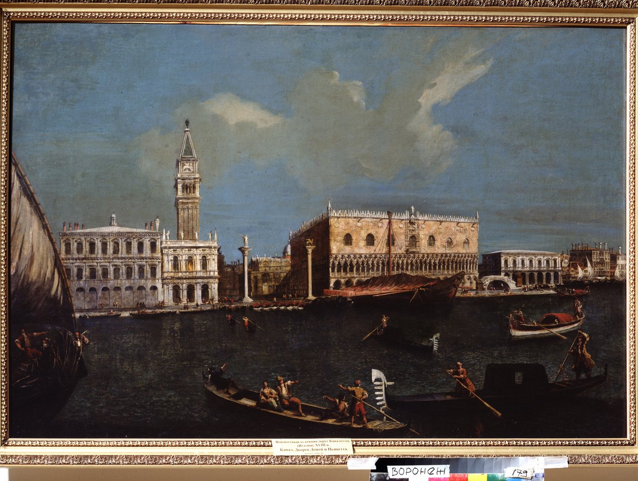 ""Udsigt over Canal Grande, Hertugpaladset og Markuspladsen i Venedig"" (Grand Canal, Piazzetta og Dogepaladset i Venedig) Maleri af omgivelserne ved Giovanni Antonio Canal Said Canaletto (1697-1768) Museum of Fine fra det 18. århundrede Kunst Ivan Kramsko af Canaletto