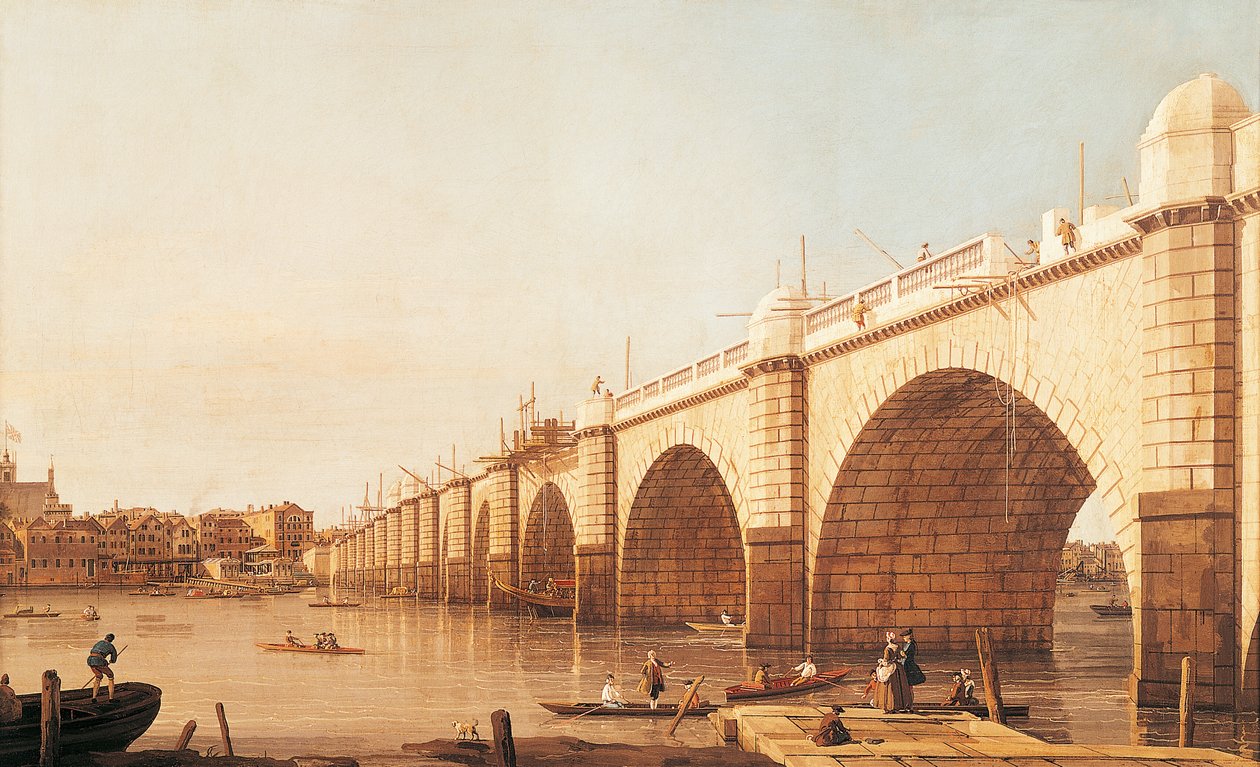 Westminster Bridge under opførelse, af Giovanni Antonio Canal, kendt som Canaletto (1697-1768), olie på lærred af (1697 1768) Canaletto