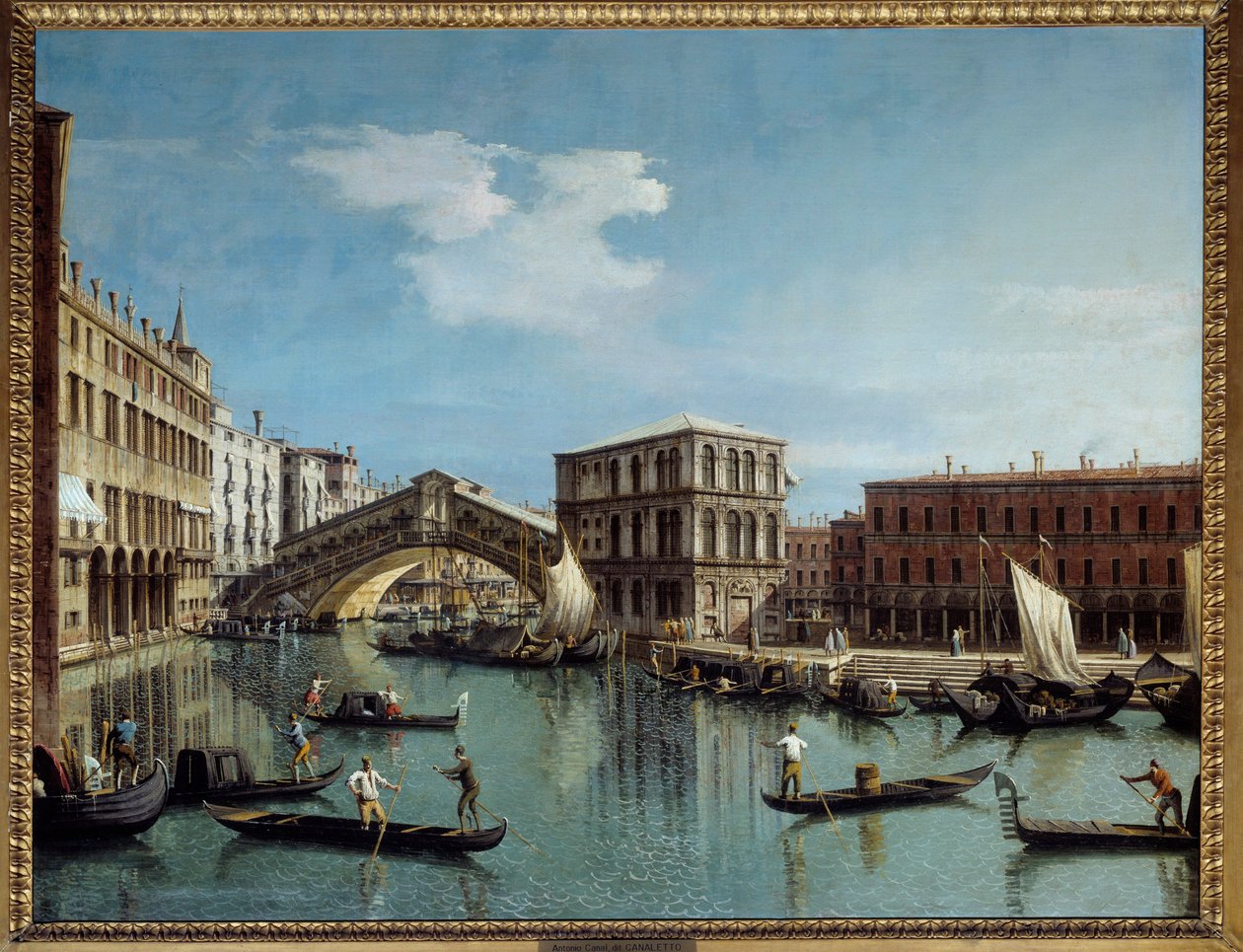 Le pont du Rialto et Venedig-maleri af Antonio Canal Dit Il Canaletto (1697-1768) 1700-tallet søn. 1,19x1,54 m - Rialtobroen i Venedig. Maleri af Antonio Canal kaldet Canaletto (1697-1768) af Canaletto