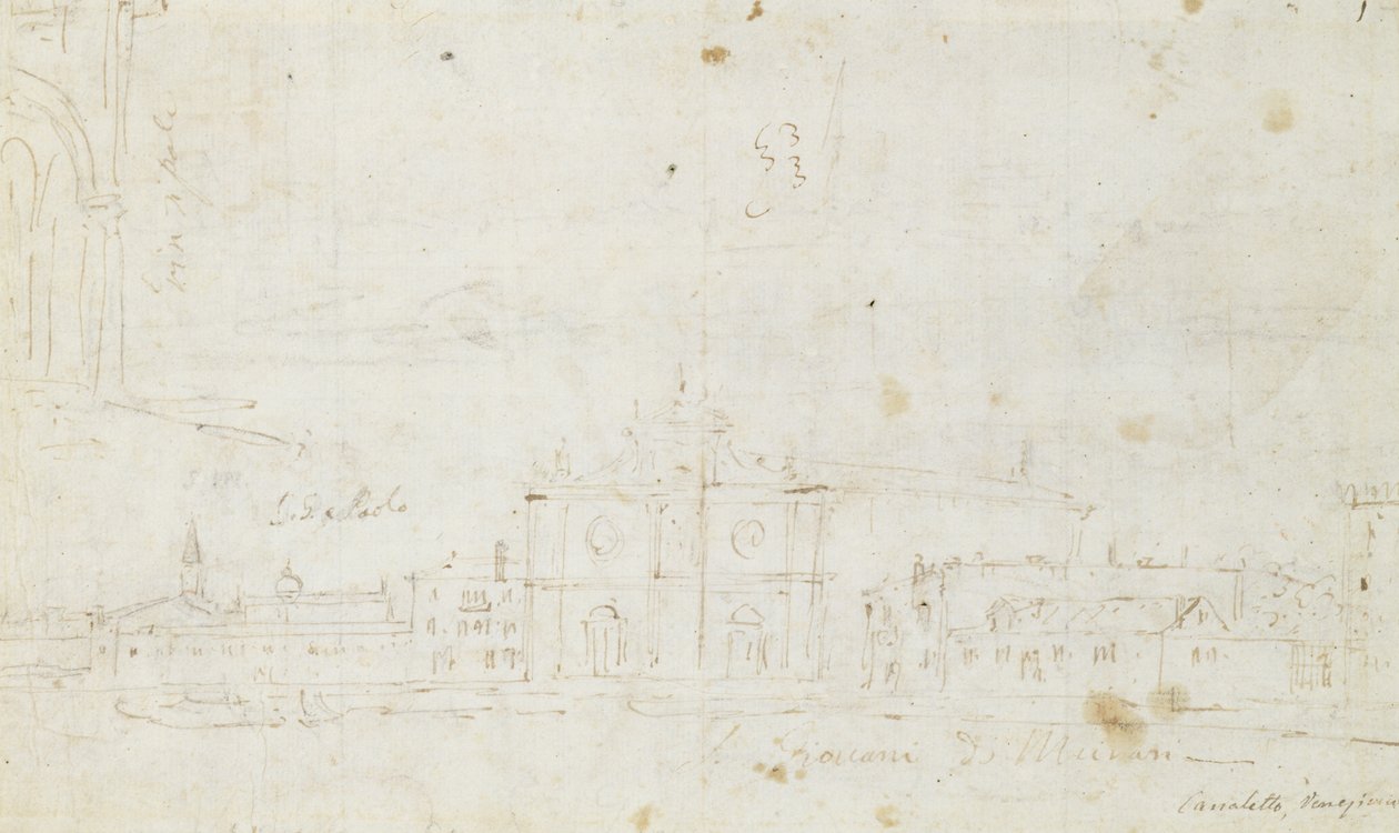 Murano: San Giovanni Dei Battuti, med Venedig i det fjerne, ca. 1735-40 (tegning) af Canaletto