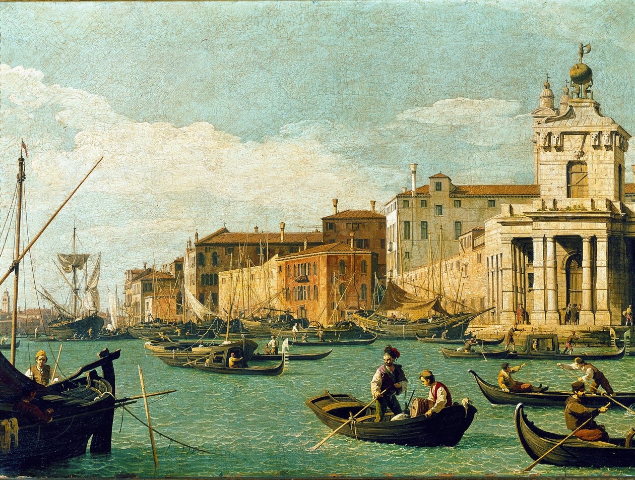 Punta della Dogana og Giudecca Canal, Venedig (olie på lærred af Canaletto