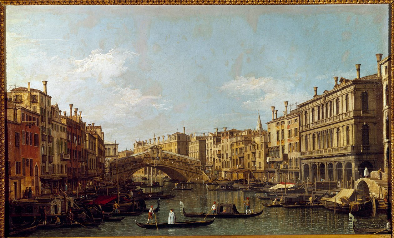 Den Store Kanal og Rialto-broen et Venedig-maleri af Antonio Canal dit Il Canaletto (1697-1768) Paris fra det 18. århundrede, Musee Jacquemart Andre af Canaletto