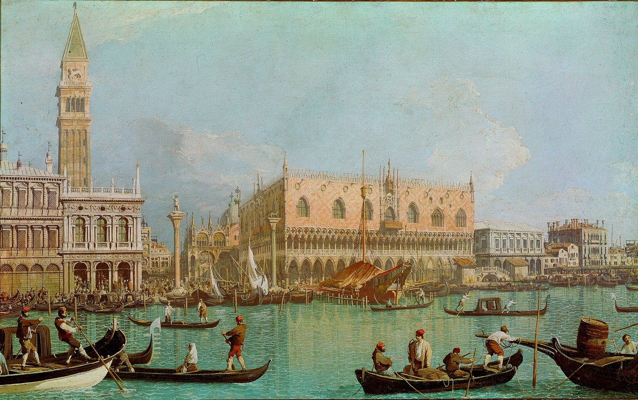 Muldvarpen med det hertuglige palads i Sankt Markus-bassinet. Udsigt over Venedig, Dogepaladset og Markuspladsen taget fra kanalen. Maleri af Giovanni Antonio Canal dit il Canaletto (1697-1768) af Canaletto