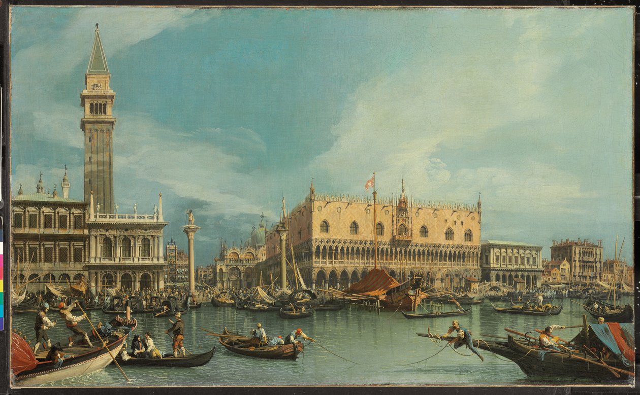 Moloen, Venedig, fra Bacino di San Marco (olie på lærred) af Canaletto