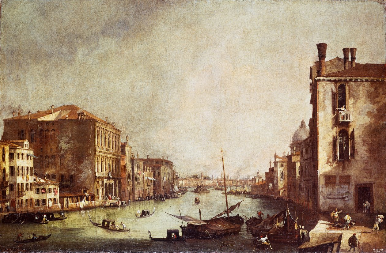 Udsigt over Canal Grande fra San Vio (olie på lærred) af Canaletto