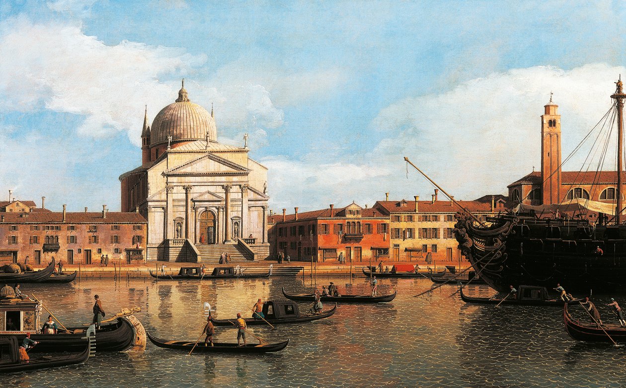 Udsigt over Church of Redeemer og St James, Venedig af Canaletto