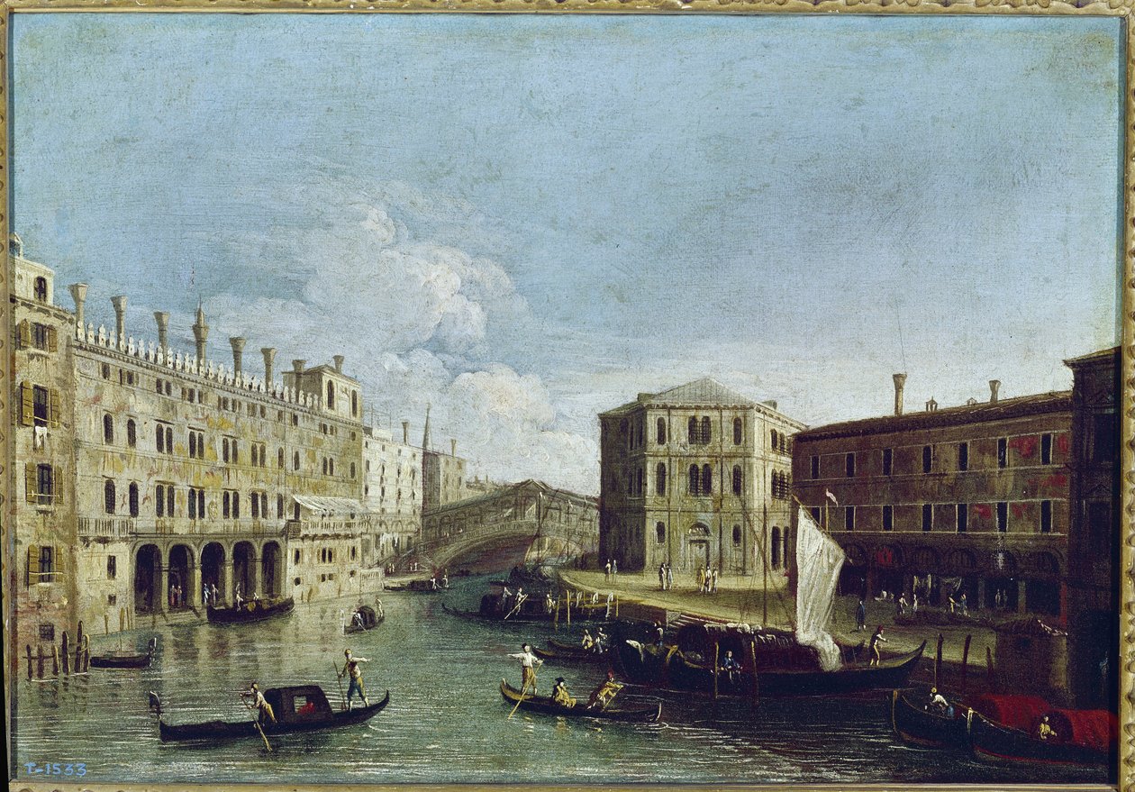 Udsigt over canal grande og rialto, til venstre Fondaco dei Tedeschi (olie på lærred af Canaletto