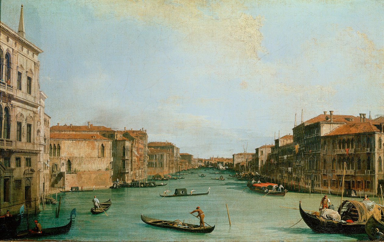 Udsigt over canal grande fra Balbi-paladset, Venedig (olie på lærred af Canaletto