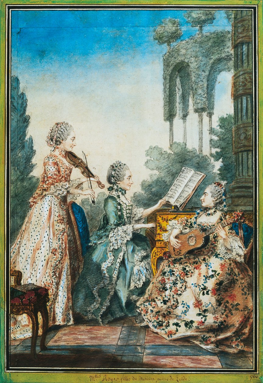 Komponisten Joseph-Nicolas-Pancrace Royers (ca. 1705-1755) tre døtre, der opfører musikken til balletten Zaide af Carmontelle