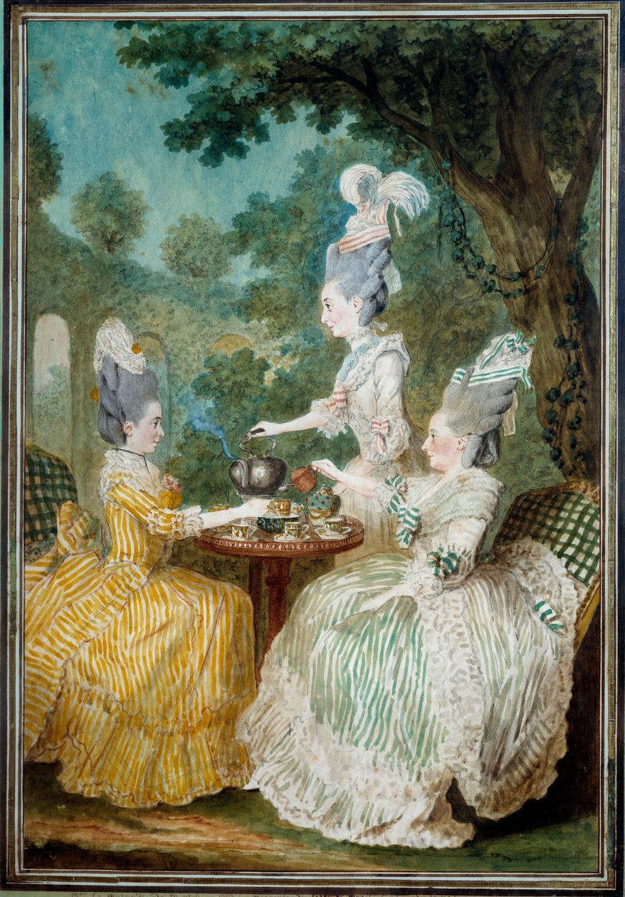 Ladies of Montesson, Crest og Damaskus tager akvarellen af Louis carrogis dit Carmontelle (1717-1806) 1773. Paris, Musee Carnavalet af Carmontelle