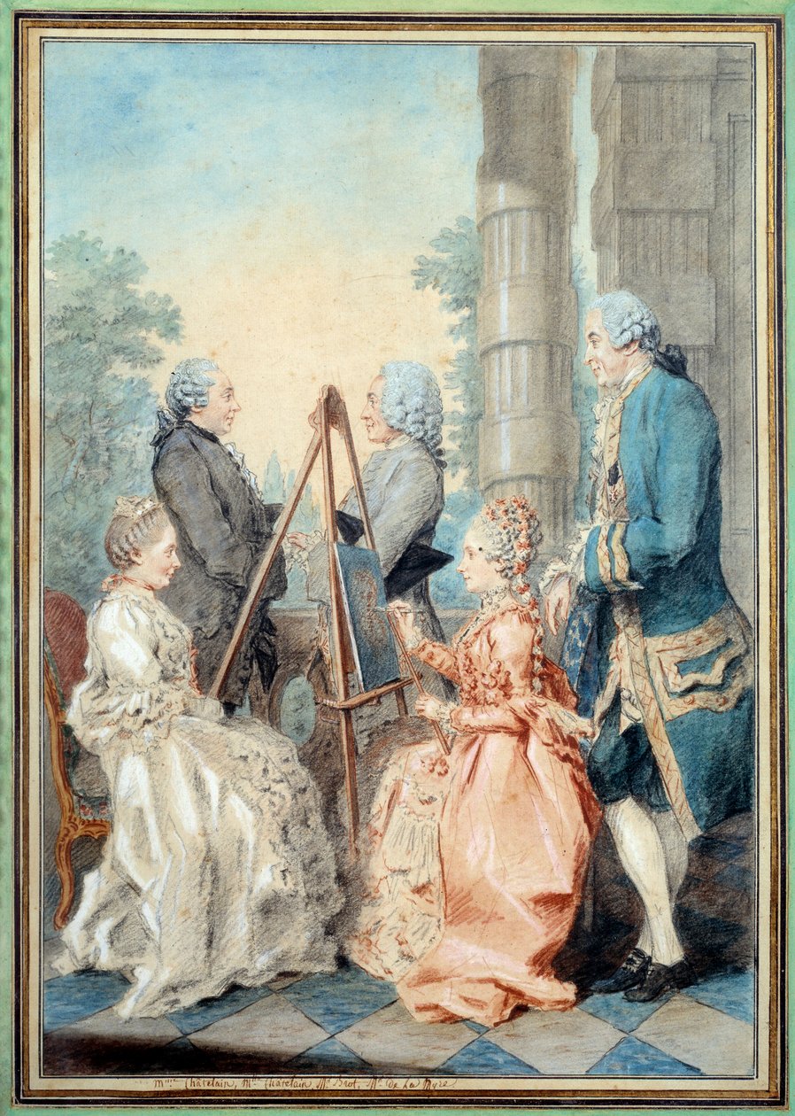 Fru og frøken Chatelain, hr. Brot og hr. de la Myre. Akvarel af Louis Carrogis Carmontelle (1717-1806) af Carmontelle