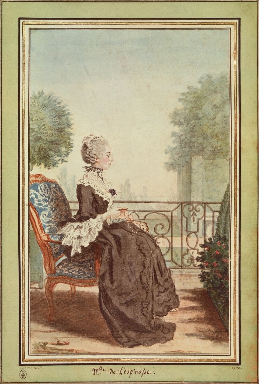 Ms Jeanne Julie Eleonore de Lespinasse af Louis de Carmontelle (1717-1806), gravering af Carmontelle