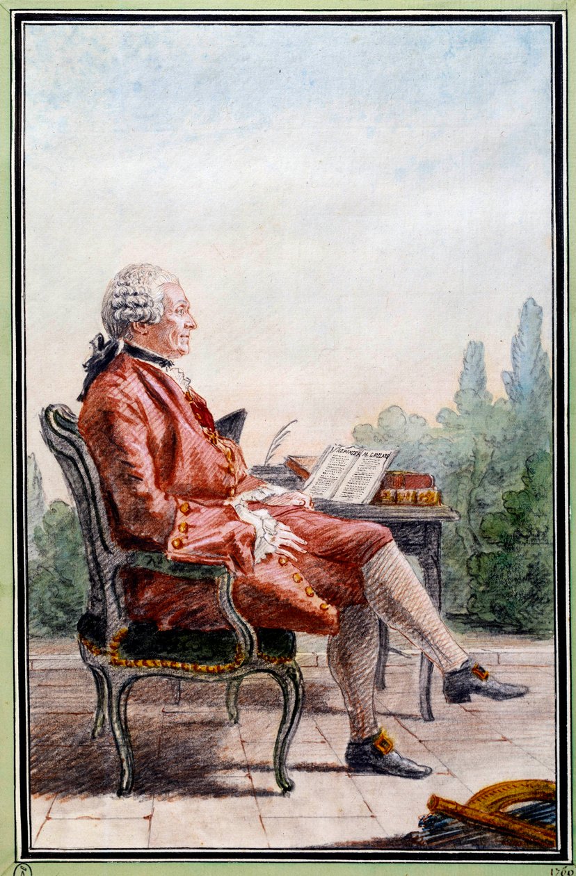 Portræt af Charles Marie de La Condamine (1701-1774), opdagelsesrejsende og en fransk videnskabsmand. Akvarel af Louis Carrogis Carmontelle (1717-1806). Chantilly fra det 18. århundrede. Conde Museum af Carmontelle