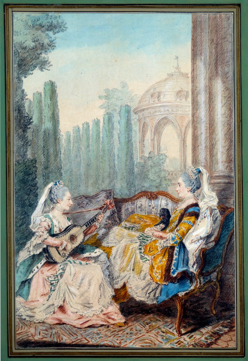 To unge piger laver akvarelmusik af Louis carrogis dit Carmontelle (1717-1806) fra det 18. århundrede. Paris, Musée Carnavalet af Carmontelle