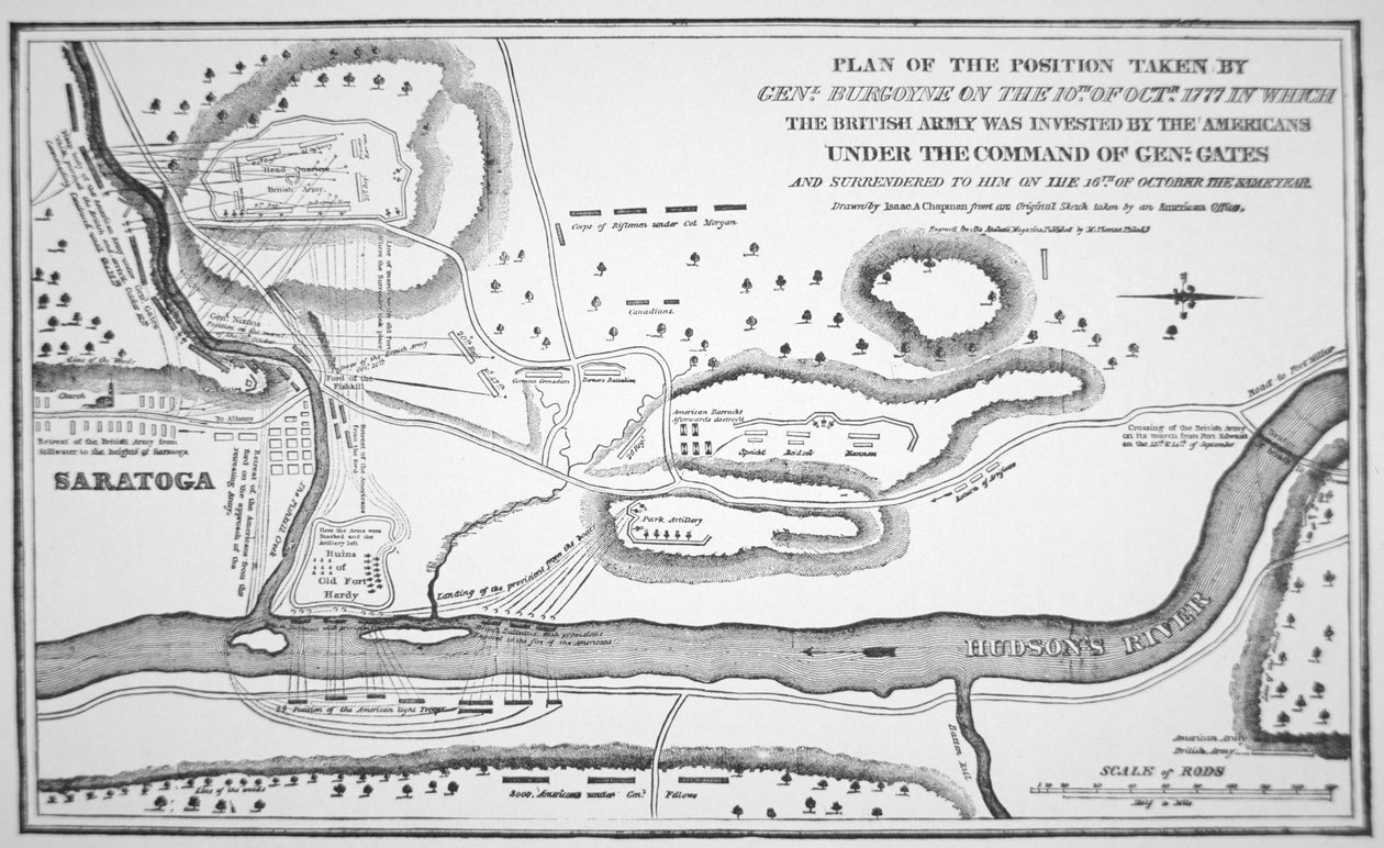Plan for slaget ved Saratoga, oktober 1777 (litho) af (after) American School
