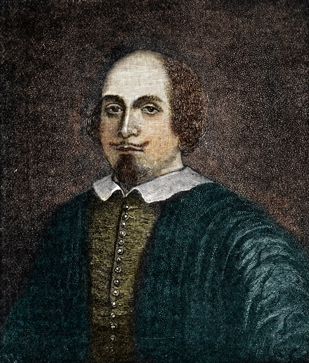 Portræt af den engelske dramatiker William Shakespeare (1564-1616) Gravering efter et anonymt maleri fra det 18. århundrede af (after) English School