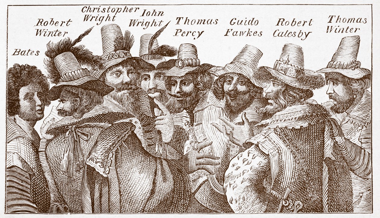 The Gunpowder Plot Conspirators, efter en gravering fra 1606 (gravering) af (after) English School