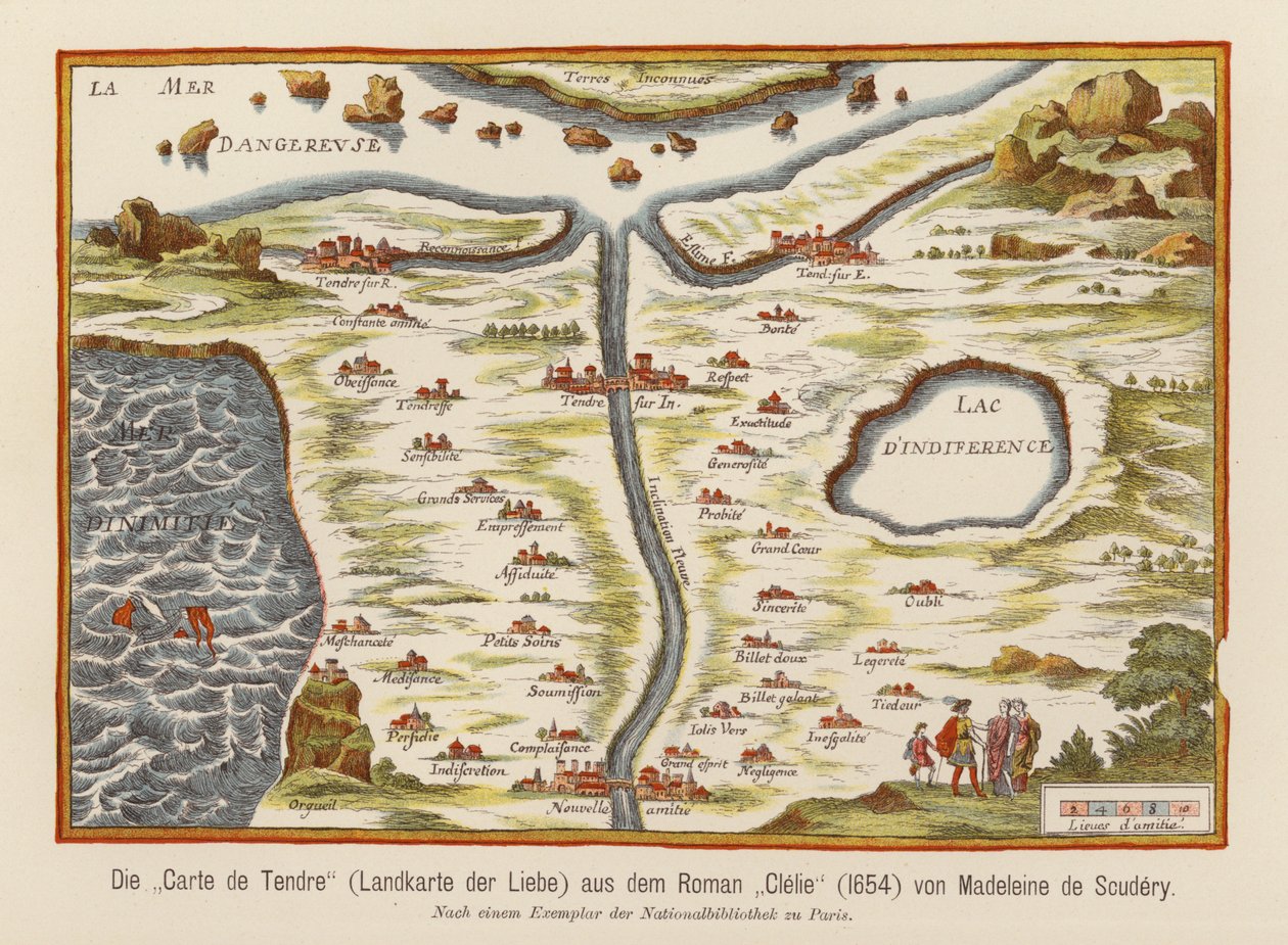 Carte de Tendre, fra Medeleine de Scuderys roman Clelie af (after) French School