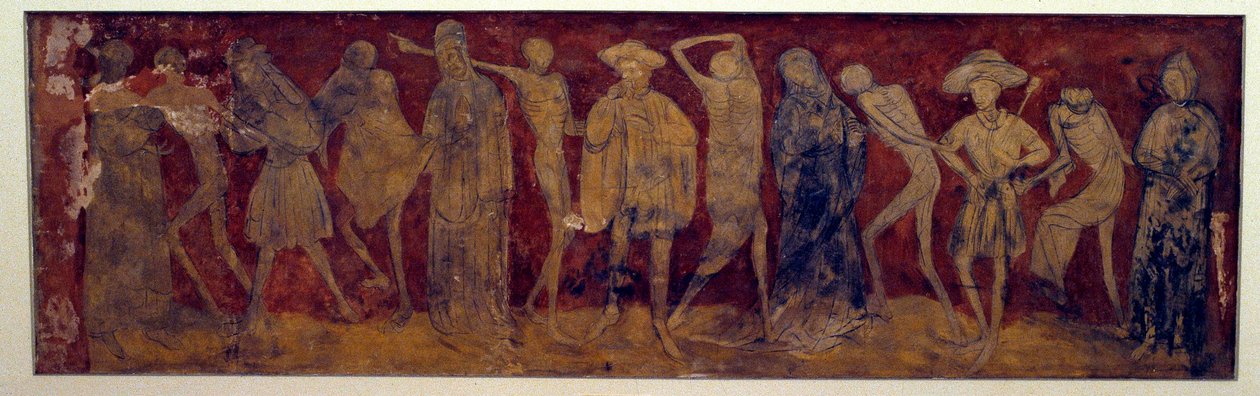Freskoudgivelse af "La Danse macabre"" af det gamle kloster La Chaise-Dieu (Chaise Dieu) lavet af Louis Yperman (1856 omkring?) 1894. Paris, Museum of Monuments engelsk af (after) French School