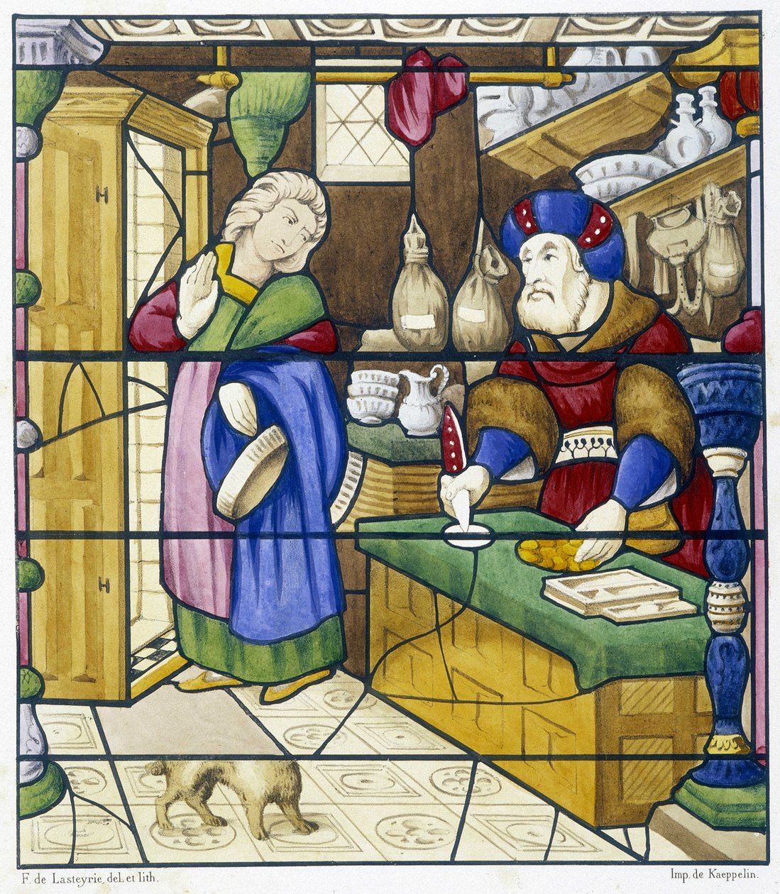 Jødens historie på Rue des Billettes - faksimile af et farvet glas, St Alpin Church i Chalon af (after) French School