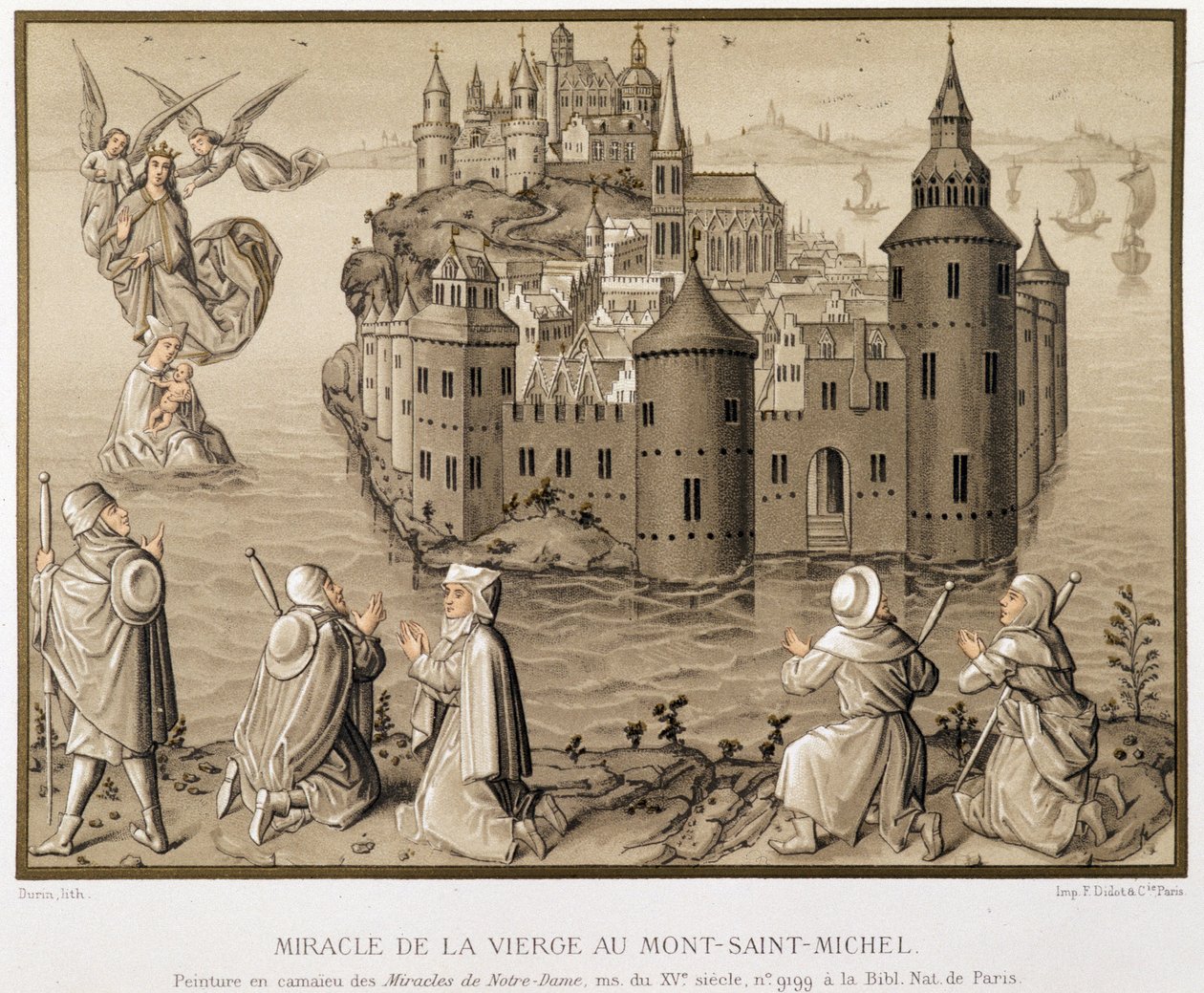 Jomfruens mirakel på Mont-Saint-Michel - faksimile af et camaieu-maleri af "Vor Frue Mirakler" af (after) French School