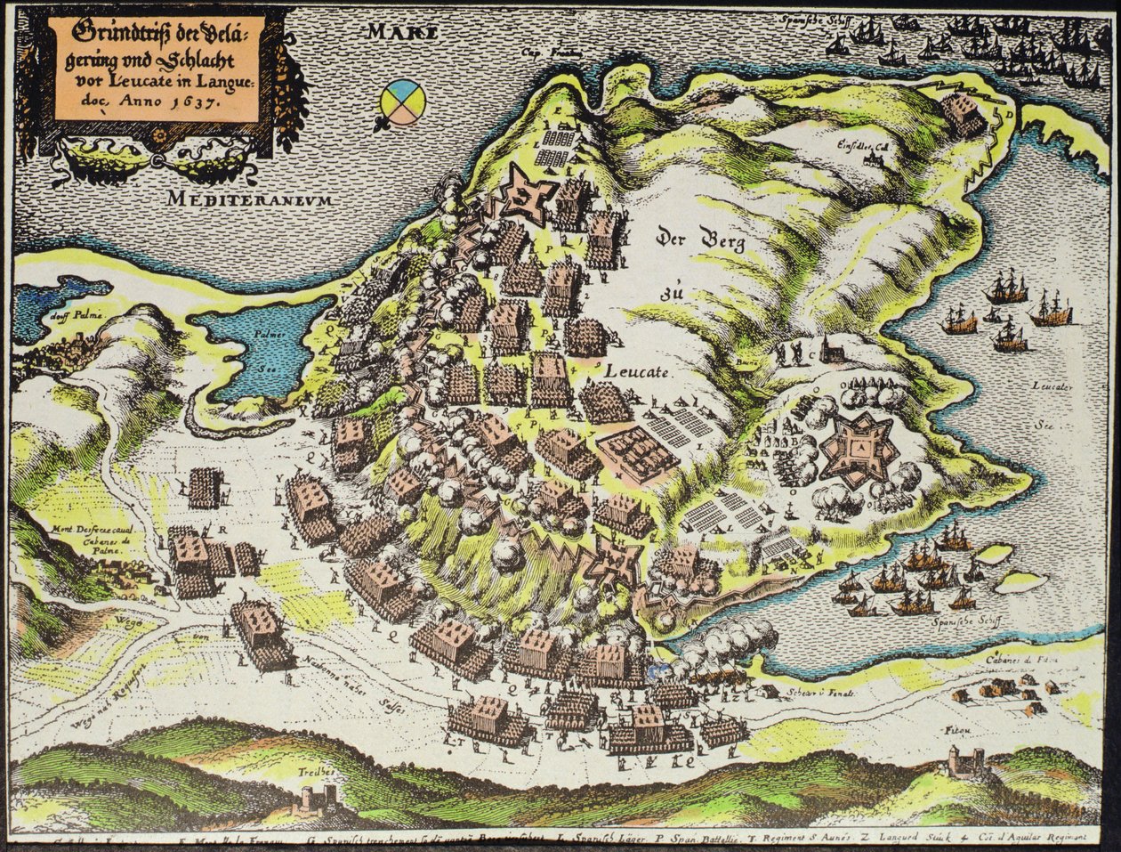 Sted for slaget ved slottet Cape Leucate under krigen over Roussillon af (after) German School
