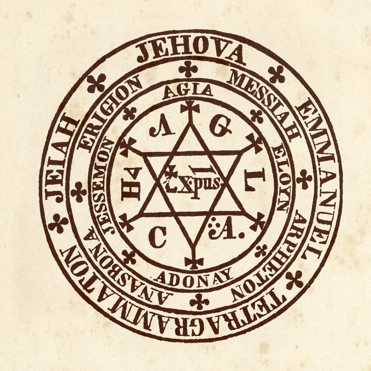 Okkulte videnskaber: magisk cirkel. Skema fra "" De Occulta Philosophia "" af den tyske okkultistiske lærd Henry Cornelius Agrippa af Nettesheim (1486-1535) (kendt som Cornelius Agrippa eller Agrippa af Nettesheim) af (after) Italian School